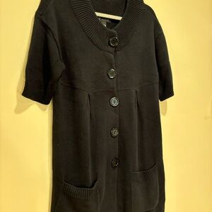 INC Black Short Sleeve Cardigan Sweater w/ Cashmere Blend - Size L